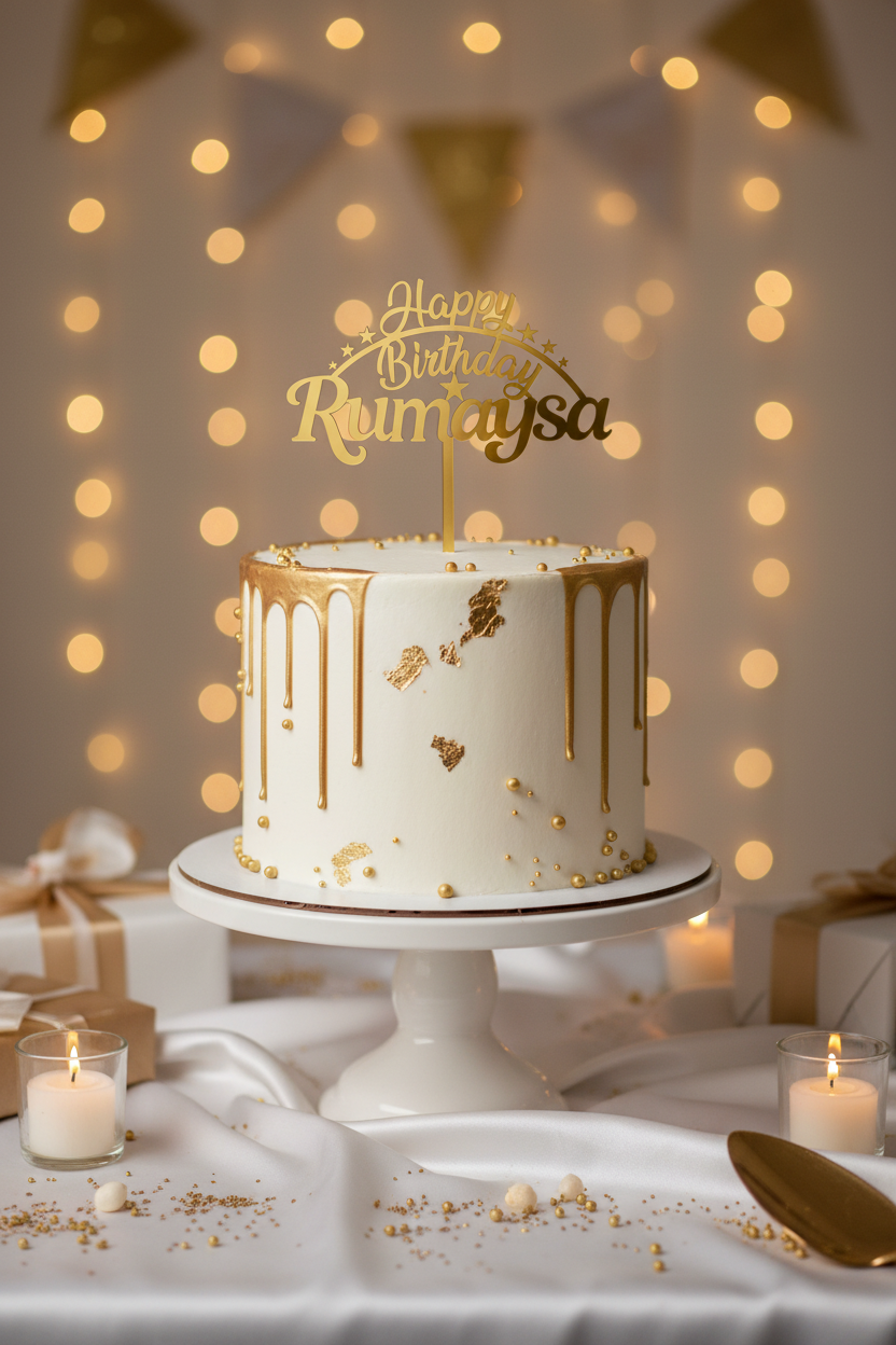 Luxe Taartdecoratie met Naam – Happy Birthday